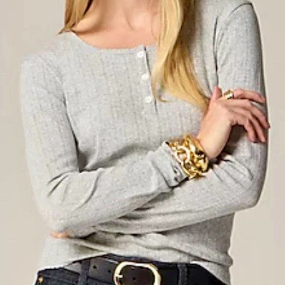 J.Crew Grey Pointelle Long Sleeve Henley